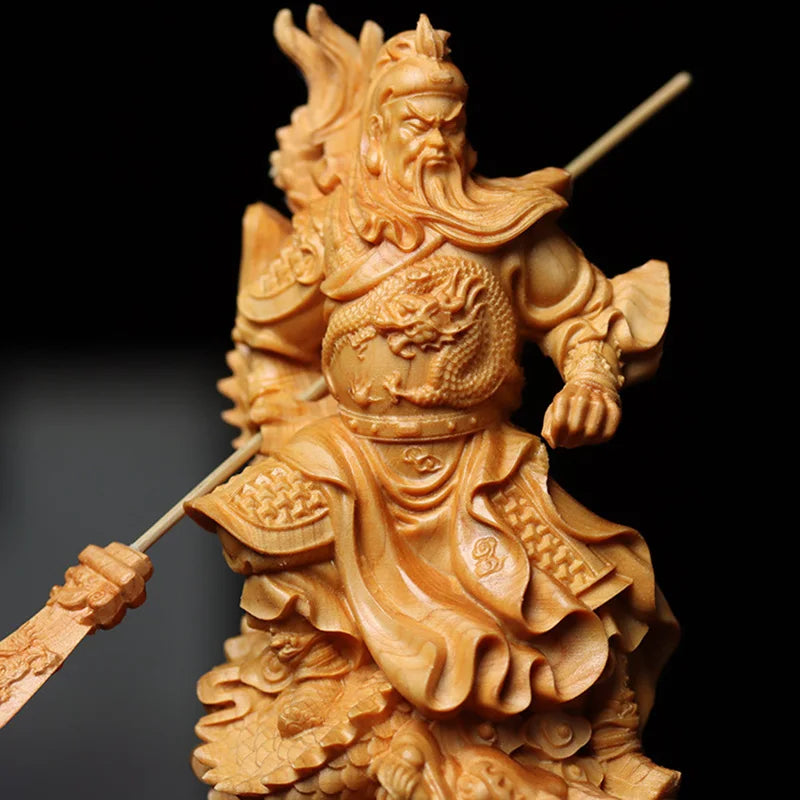 Kowloon Guan Gong Solid Wood Carving - Exquisite Home Decor