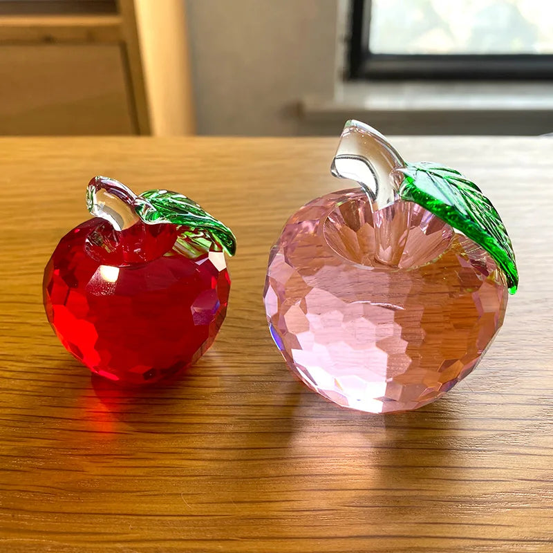 Crystal Faced Apple Figurine – Elegant Glass Fruit Ornament for Home and Office Decor