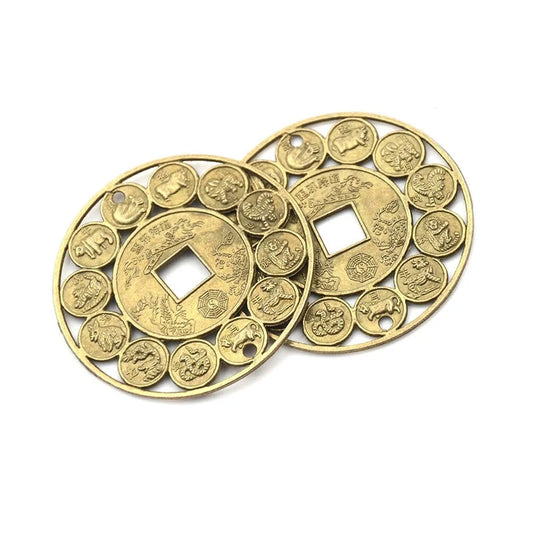 Gold Zinc Alloy Auspicious Coins - Feng Shui Wealth and Good Fortune Medallions