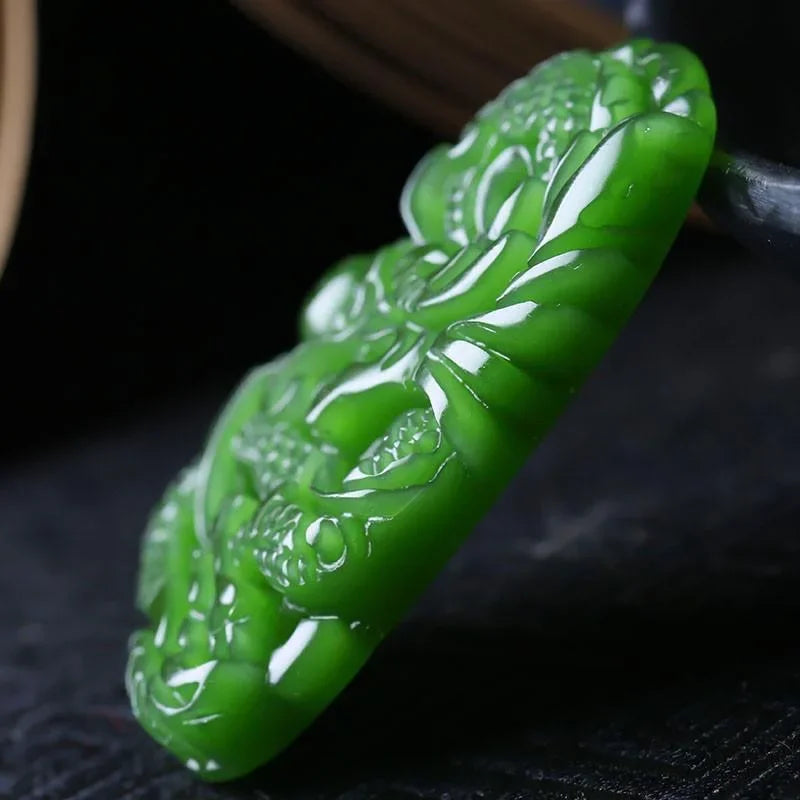 Natural Green Jade Dragon Pendant Necklace – Symbol of Power and Good Fortune