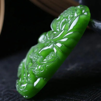 Natural Green Jade Dragon Pendant Necklace – Symbol of Power and Good Fortune