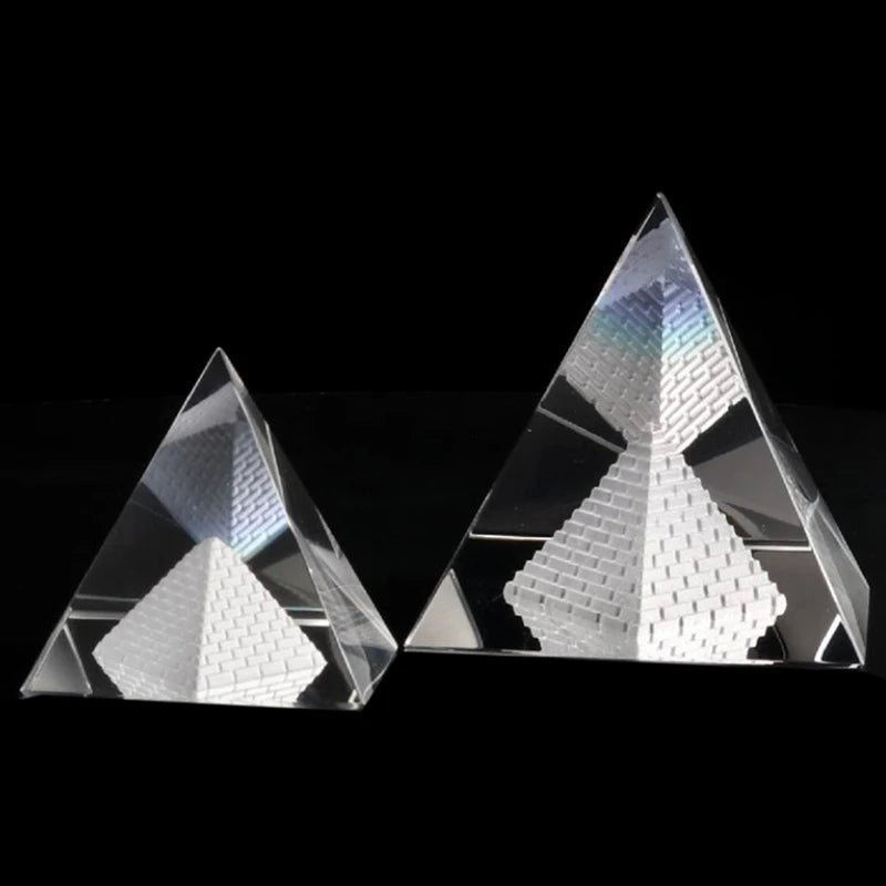 Energy Healing Hollow Crystal Glass Egyptian Pyramid Figurines – Feng Shui Decor Positive Energy