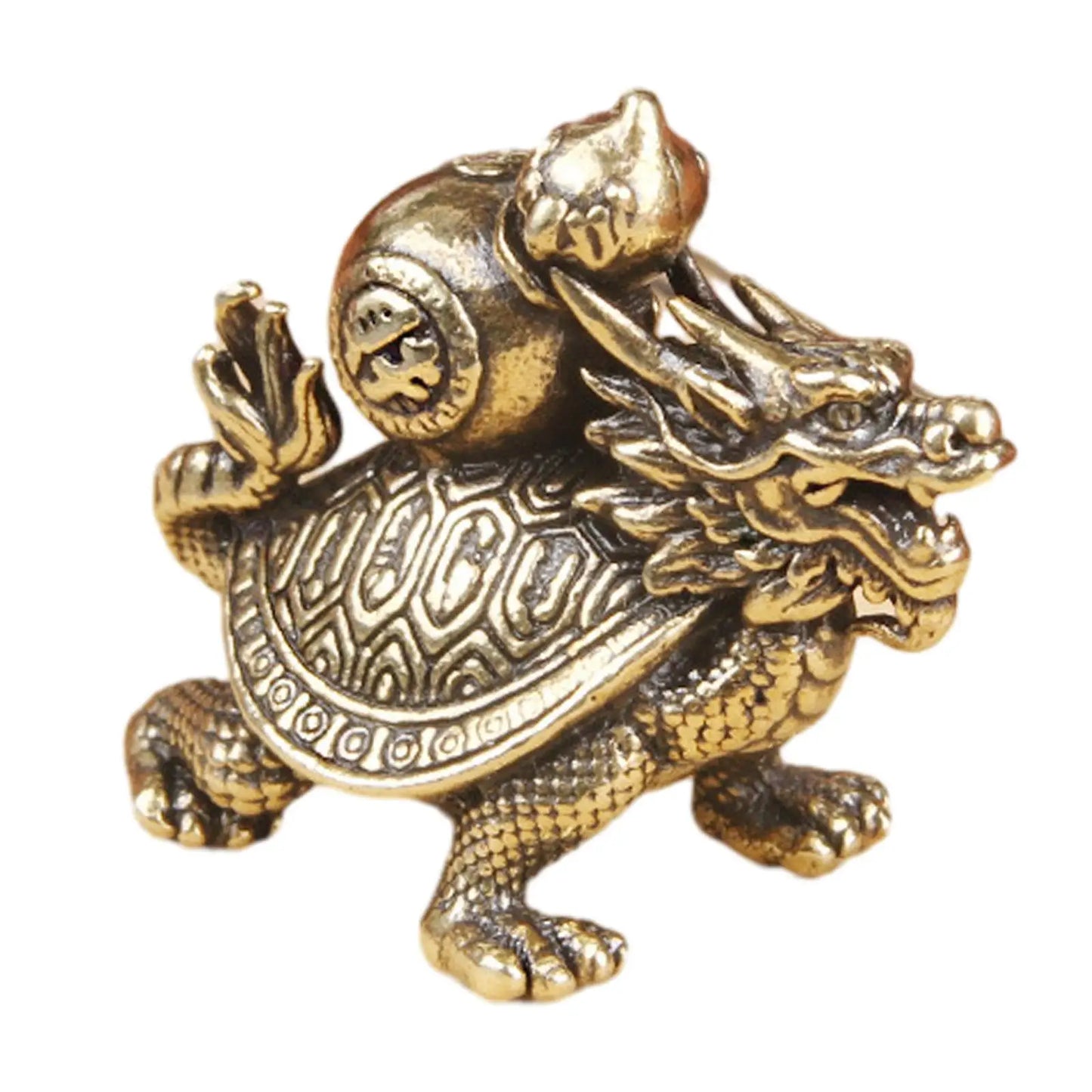 Wealth Brass Dragon Turtle Sculpture - Feng Shui Fortune Decor