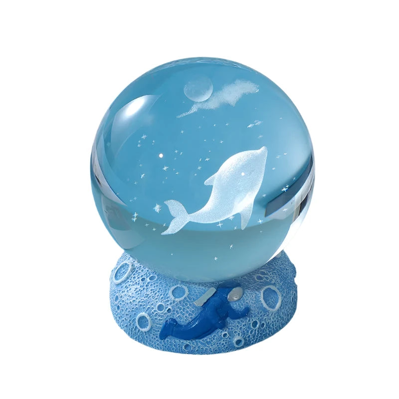 Crystal Ball Night Light Ornament – Luminous Resin Base 3D Engraved Glass Handicraft