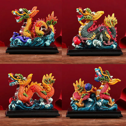 Resin Chinese Dragon Mini Sculpture - Retro Feng Shui Decoration