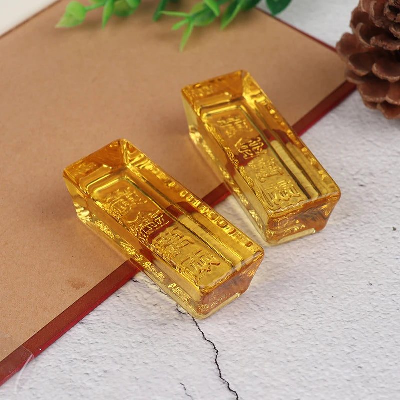 Feng Shui Yellow Crystal Gold Ingot – Lucky Wealth Ornament for Home Decoration