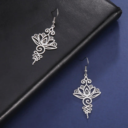 Unalome Lotus Flower Drop Earrings