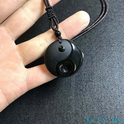 Obsidian Yin and Yang Taiji Bagua Pendant Necklace – Spiritual Amulet for Balance and Protection