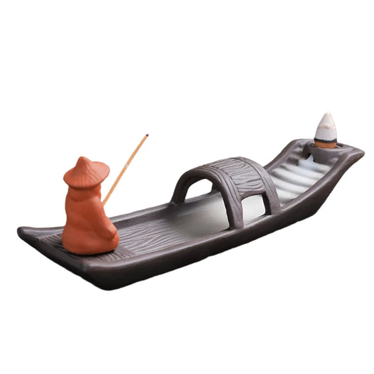 Ceramic Backflow Incense Dragon Boat Burner - Serene Home Decor