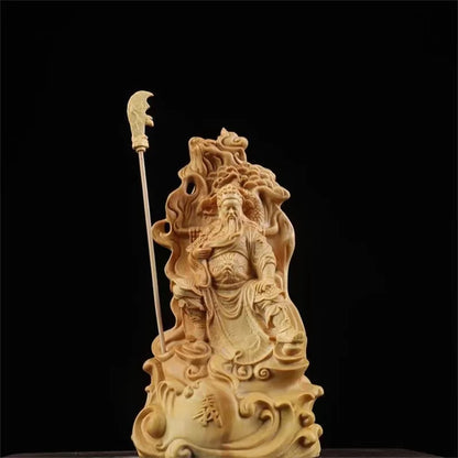 Wooden Loyalty Guan Gong Figure Statue Solid Wood Carving China Luckfalls Guan Yu Home Room, Office Decoration Art  Accessories