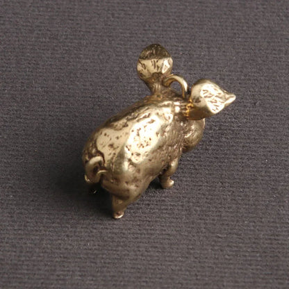 Vintage Brass Flying Pig Statue - Chinese Zodiac Figurine for Good Fortune and Prosperity