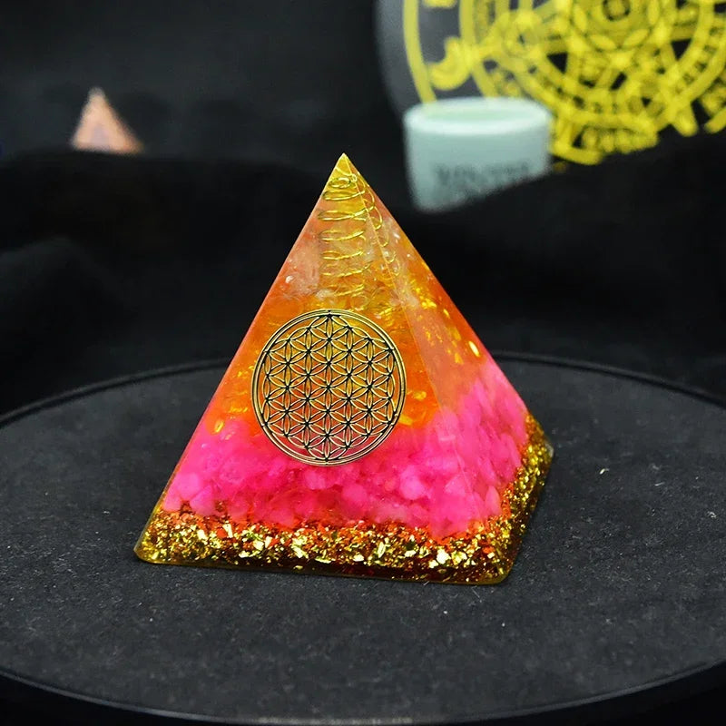 Orgonite Energy Pyramid with Rose Quartz and Citrine