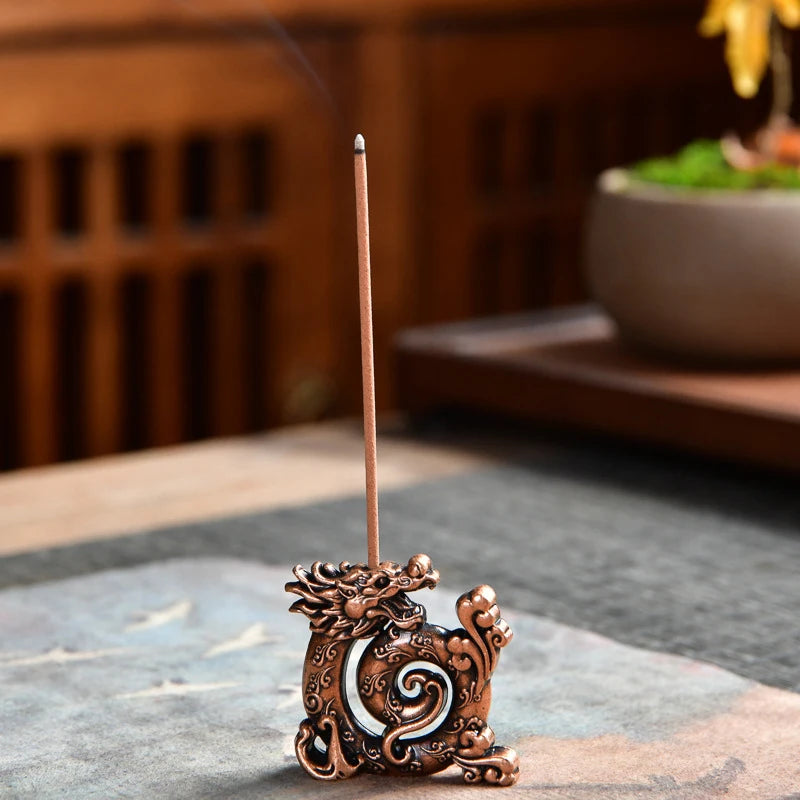 Lucky Feng Shui Copper Chinese Dragon Incense Holder