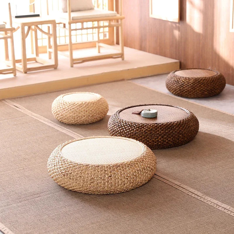 Japanese Tatami-Inspired Round Floor Cushion with USB Heating - Perfect for Meditation & Yoga