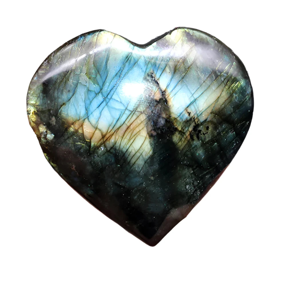 Heart-Shaped Labradorite and Rose Quartz Natural Crystal Stones – Love and Healing Decor