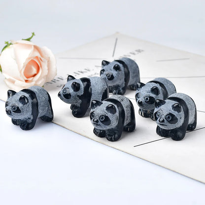 Natural Crystal Obsidian Panda Figurine - Feng Shui Home Decor