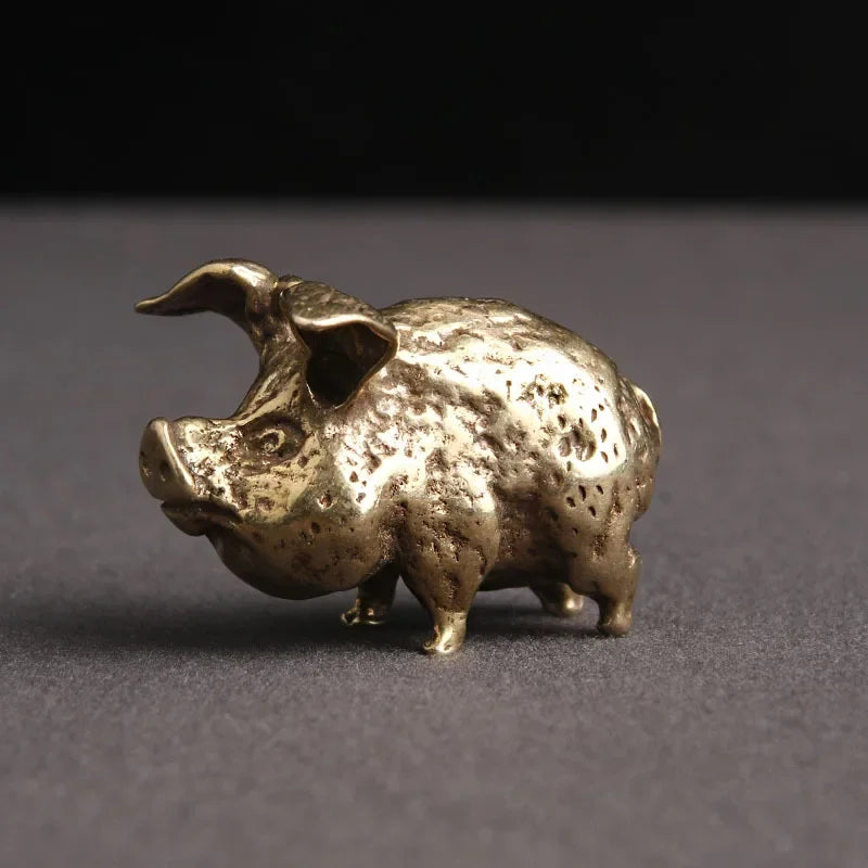 Vintage Brass Flying Pig Statue - Chinese Zodiac Figurine for Good Fortune and Prosperity