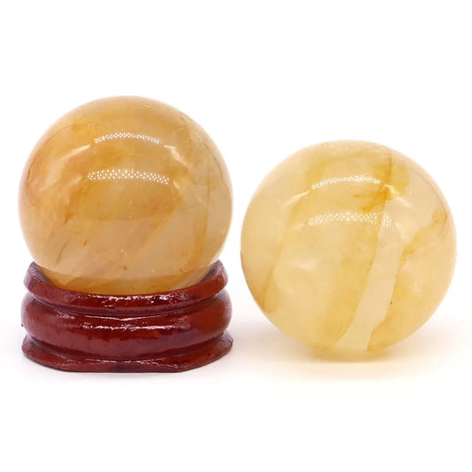 Natural Stone Crystal Ball Sphere with Yellow Inclusions – Reiki Healing Quartz for Feng Shui &amp; Home Decor