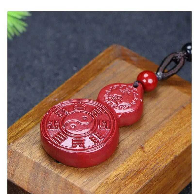 Taoist Vermilion Sand Yin Yang Five Elements Bagua Card with Purple Gold Sand Talisman Gourd Pendant – Feng Shui Amulet for Good Fortune and Protection