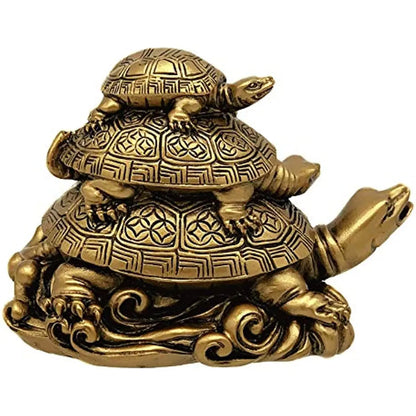 Feng Shui Three Tier Tortoise Statue - Longevity and Descendant Luck Decor with Gift Bag