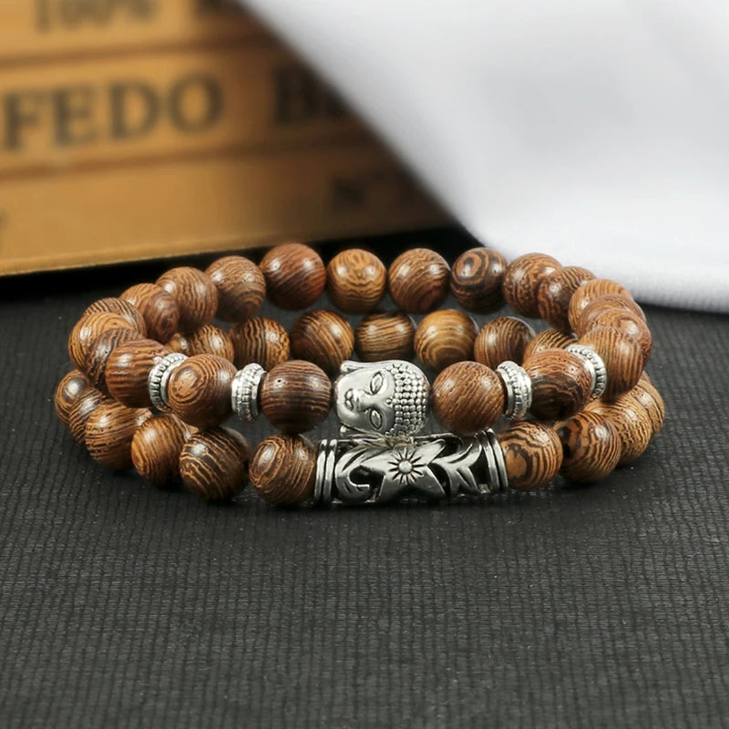 Buddha Head Bracelets - Natural Tiger Eye; Lava Stone for Balance and Healing