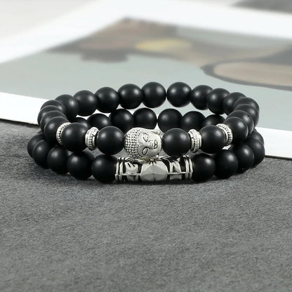 Buddha Head Bracelets - Natural Tiger Eye; Lava Stone for Balance and Healing