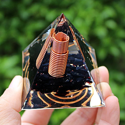 Elegant Orgone Pyramid with White Crystal Column and Chakra Multiplier