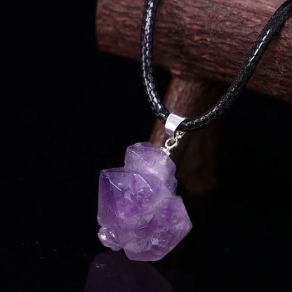 Natural Crystal Rough Stone Amethyst Pendant – Healing Gemstone Necklace for Women