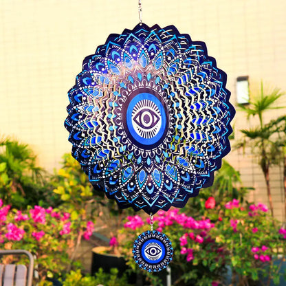 Blue Evil Eye Wind Spinner with Buddha Eyes – Kinetic Garden Decoration for Outdoor Spaces