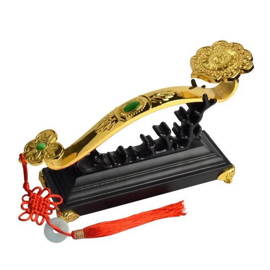 Golden Auspicious Ruyi Feng Shui Amulet Craft – Decorative Power Scepter Ornament with Base