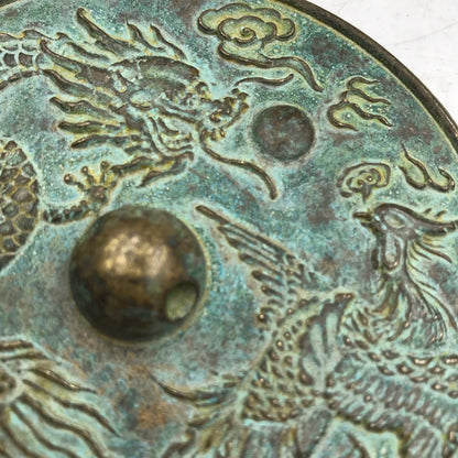 Ancient Chinese Bronze Mirror with Dragon and Phoenix Design