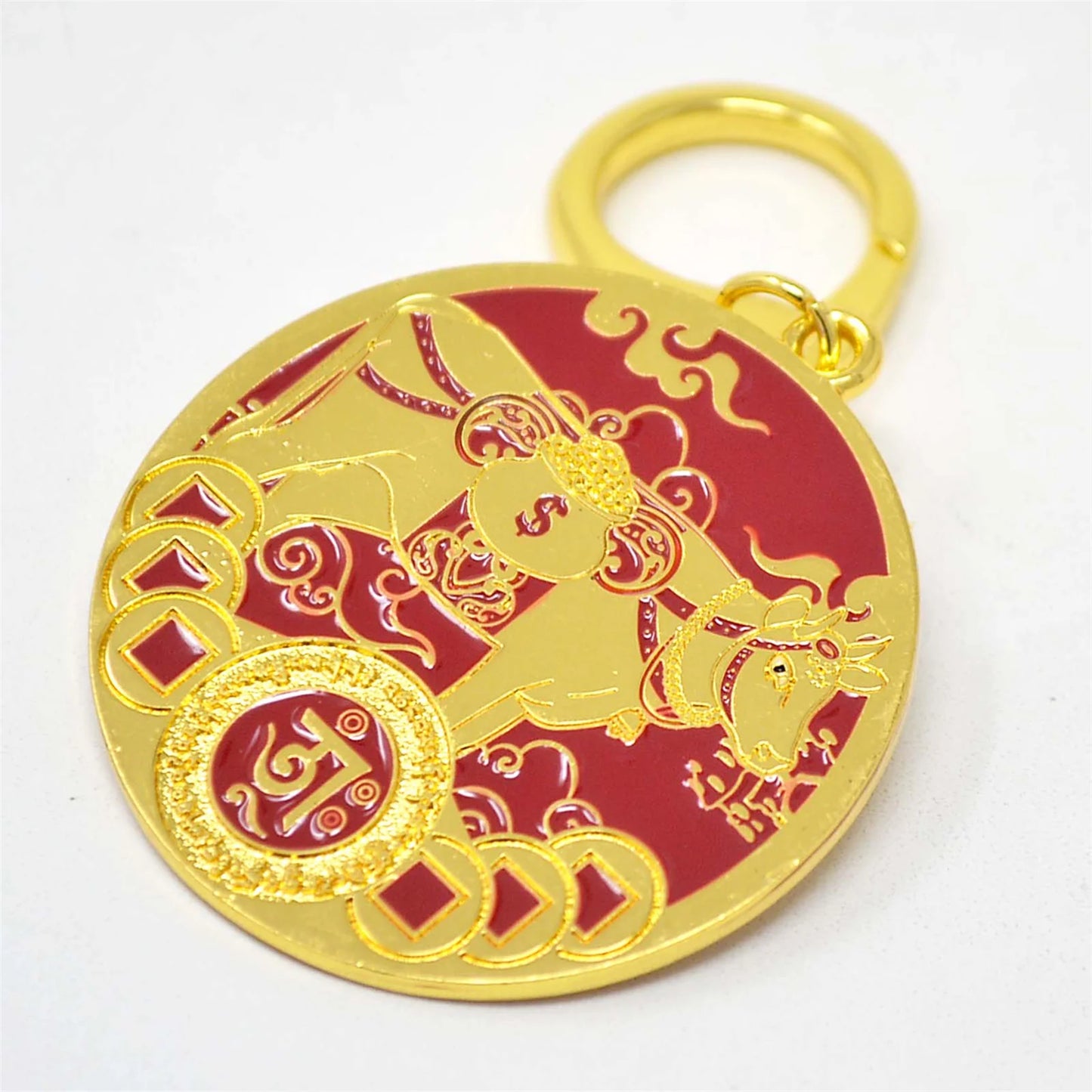 Feng Shui Sacred Bull Amulet Keychain - Talisman for Prosperity and Wealth