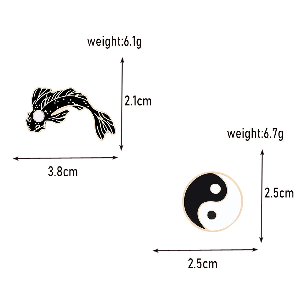 Yin Yang Fish Pins - Enamel Brooches for Prosperity and Style