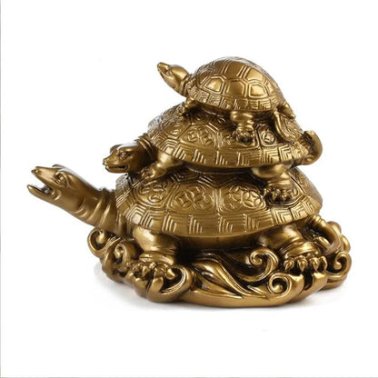 Feng Shui Three Tier Tortoise Statue - Longevity and Descendant Luck Decor with Gift Bag