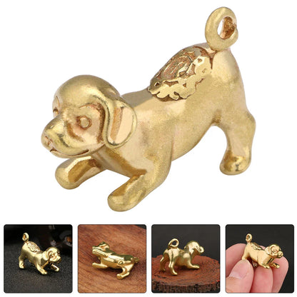 Golden Brass Mini Dog Figurine - Chinese Zodiac Charm