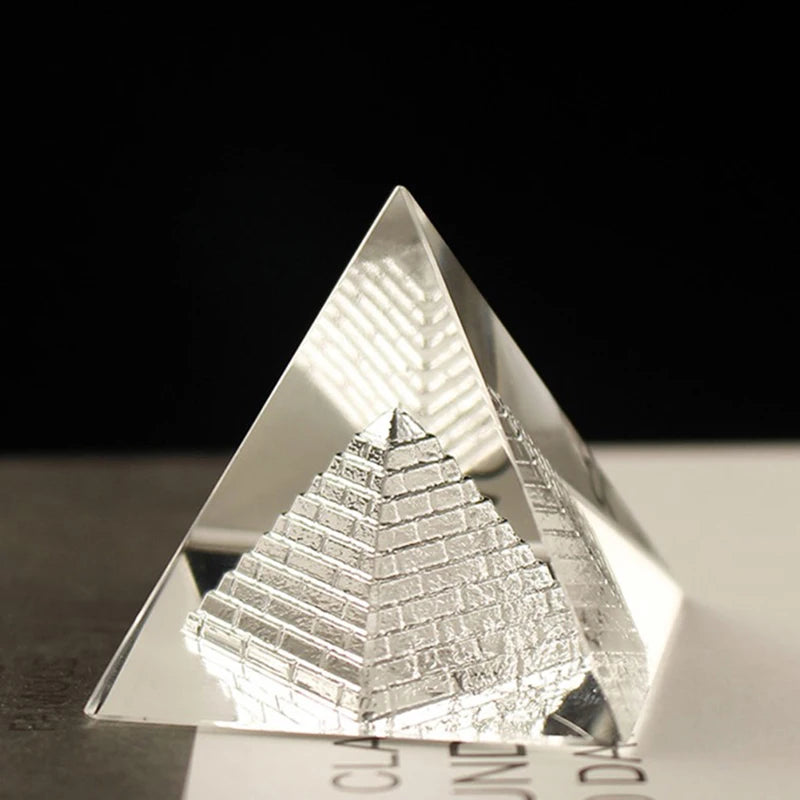 Energy Healing Hollow Crystal Glass Egyptian Pyramid Figurines – Feng Shui Decor Positive Energy