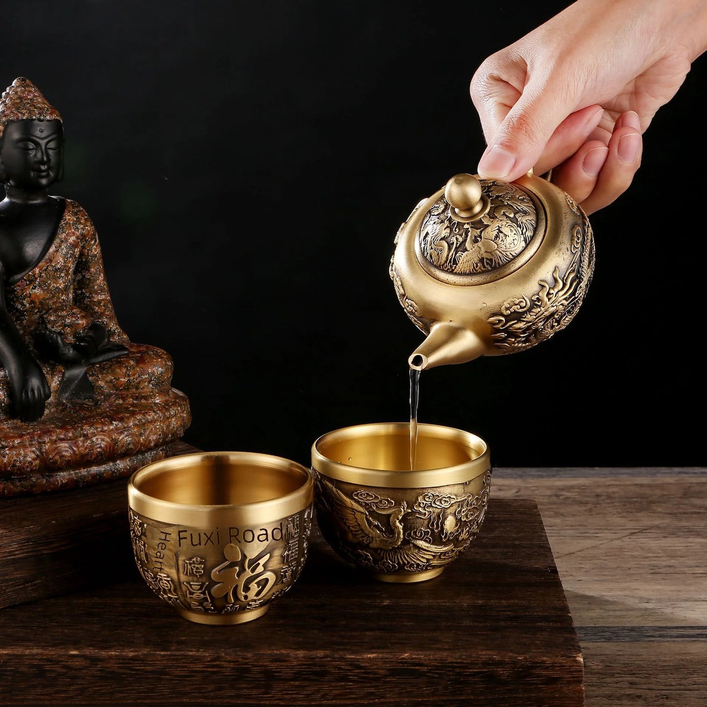 Dragon and Phoenix Chengxiang Hip Pot - Exquisite Pure Brass Tea Set for Elegant Decor