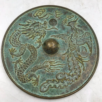 Ancient Chinese Bronze Mirror with Dragon and Phoenix Design