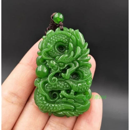 Natural Green Jade Dragon Pendant Necklace – Symbol of Power and Good Fortune