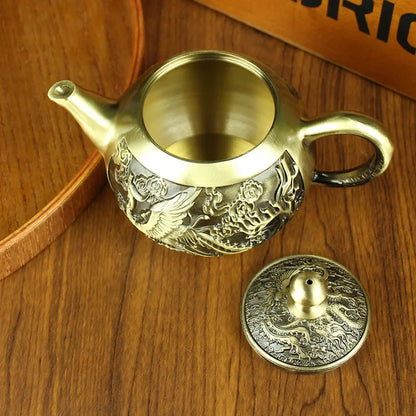 Authentic Chinese Copper Teapot Set - Brass Dragon &amp; Phoenix Design for Home Decor