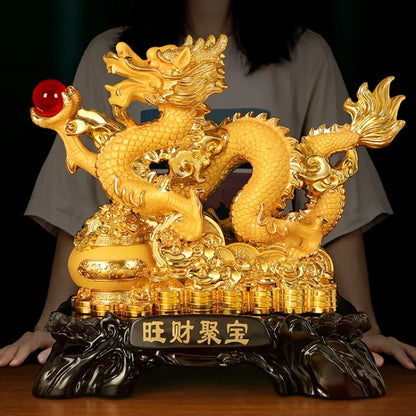 Resin Dragon Ornaments – Feng Shui Wealth Absorbing Home Decor for Christmas &amp; New Year Gifts