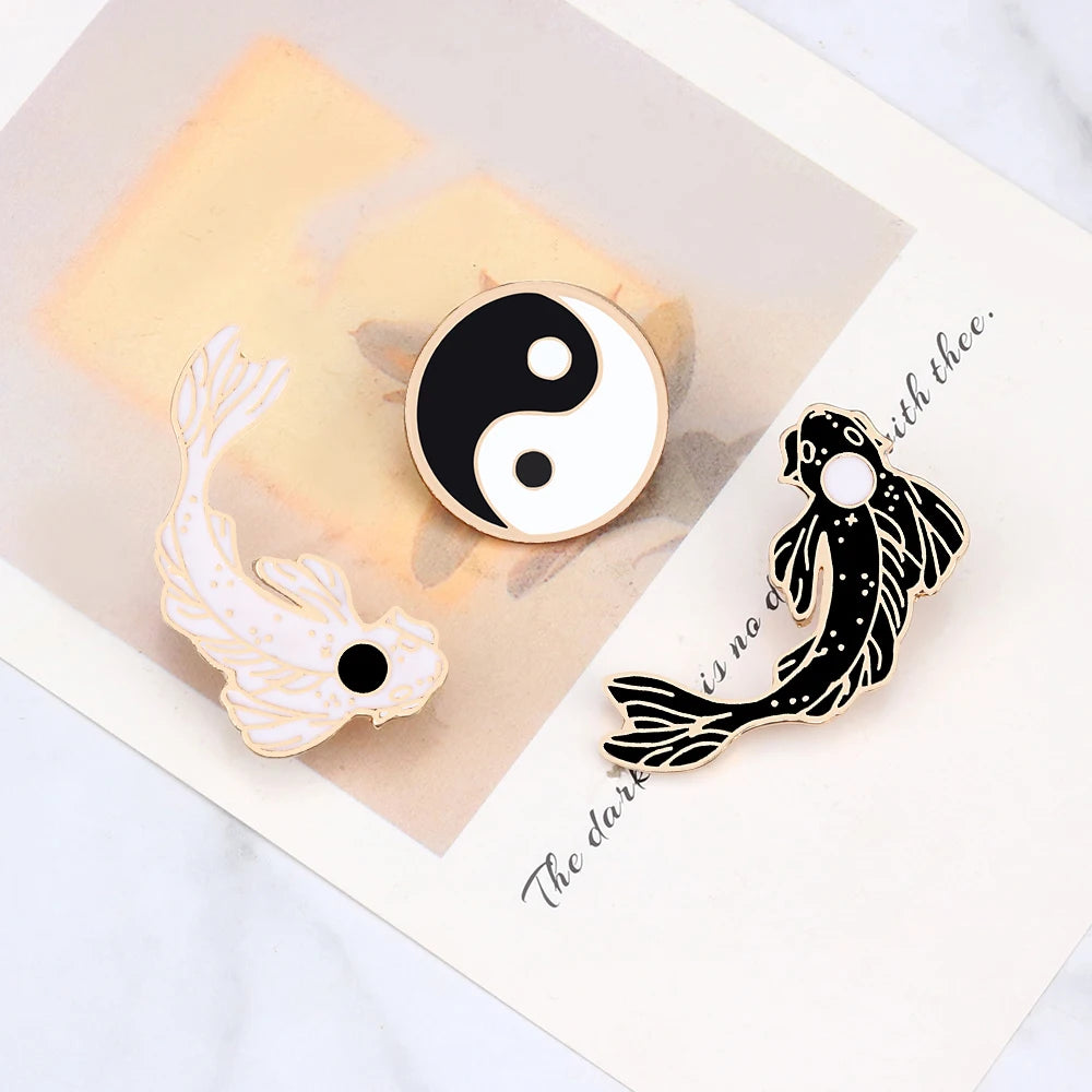 Yin Yang Fish Pins - Enamel Brooches for Prosperity and Style