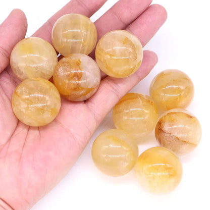 Natural Stone Crystal Ball Sphere with Yellow Inclusions – Reiki Healing Quartz for Feng Shui &amp; Home Decor