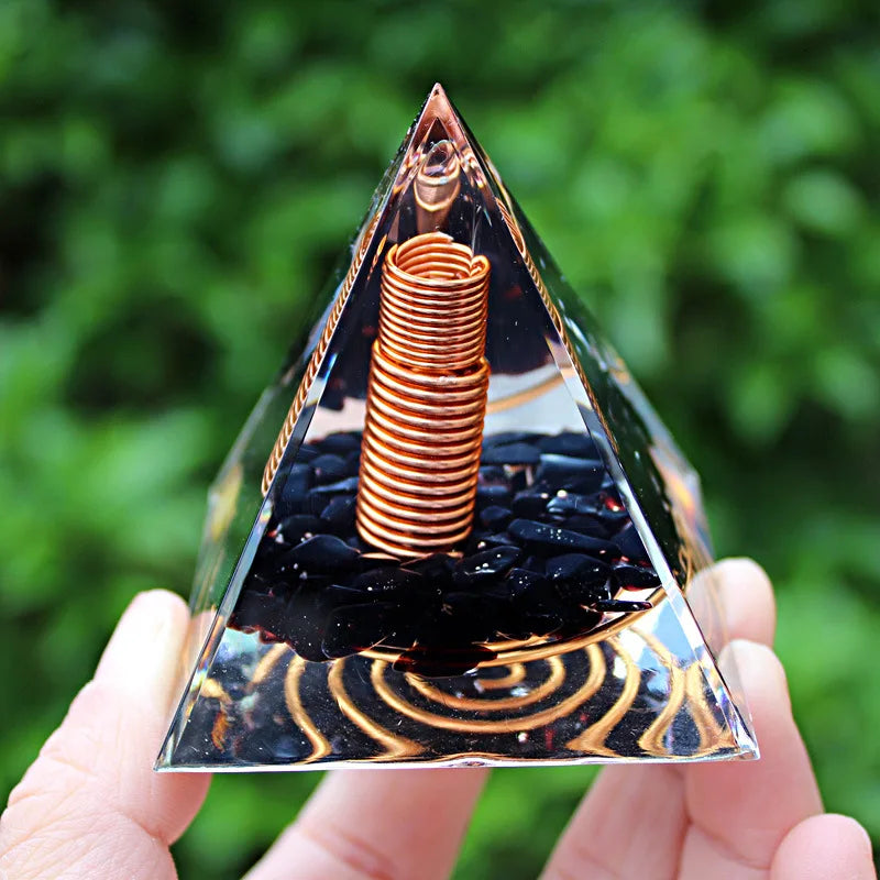 Elegant Orgone Pyramid with White Crystal Column and Chakra Multiplier