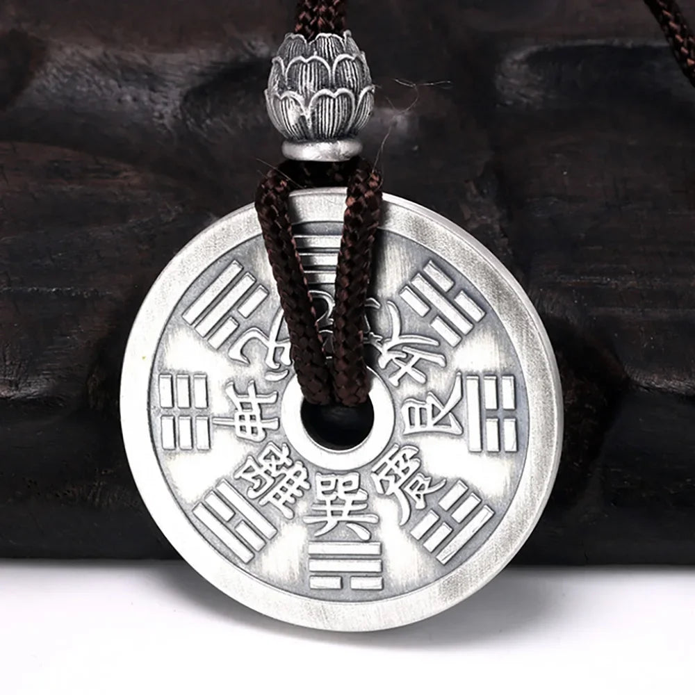 Sterling Silver Bagua Gossip Pendant Necklace – Unisex Feng Shui Amulet