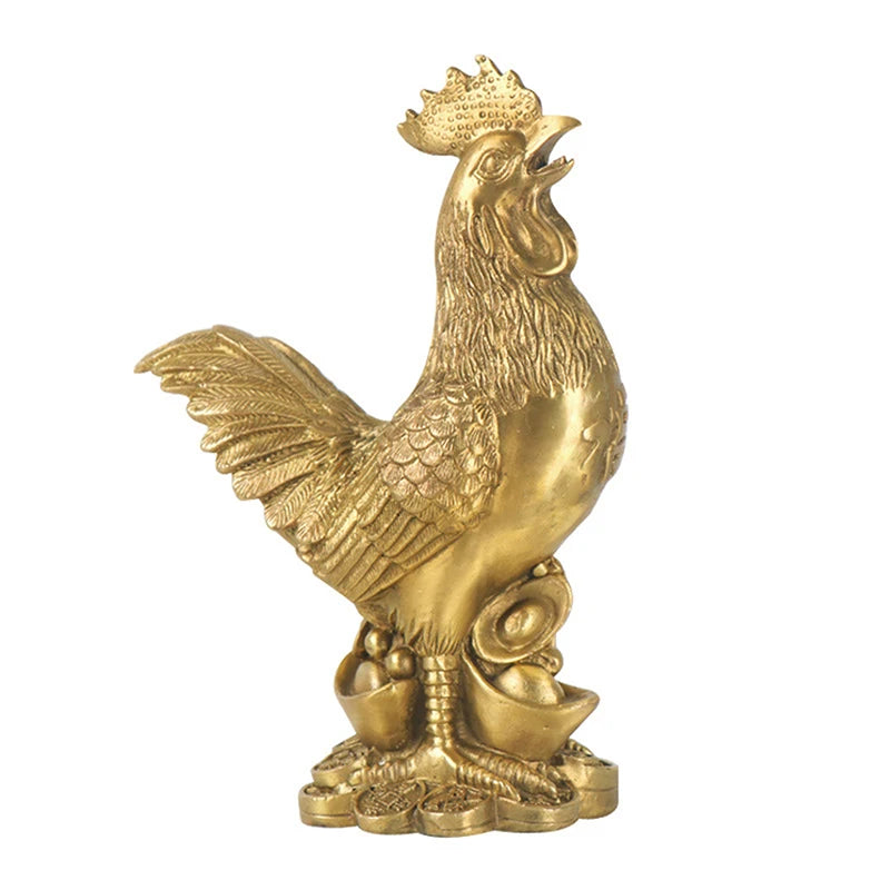 Brass Rooster Cock Figurine - Chinese Lucky Feng Shui Ornament for Home; Office