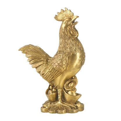 Brass Rooster Cock Figurine - Chinese Lucky Feng Shui Ornament for Home; Office