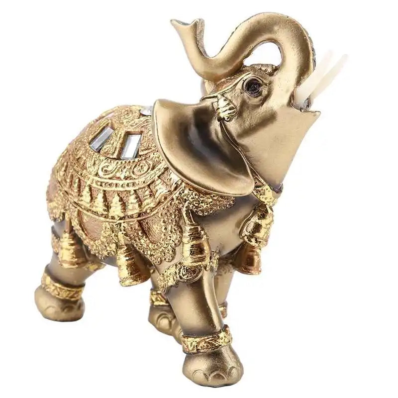 Antique Wood Grain Feng Shui Elephant Statue - Resin Wealth Figurine for Luck and Prosperity