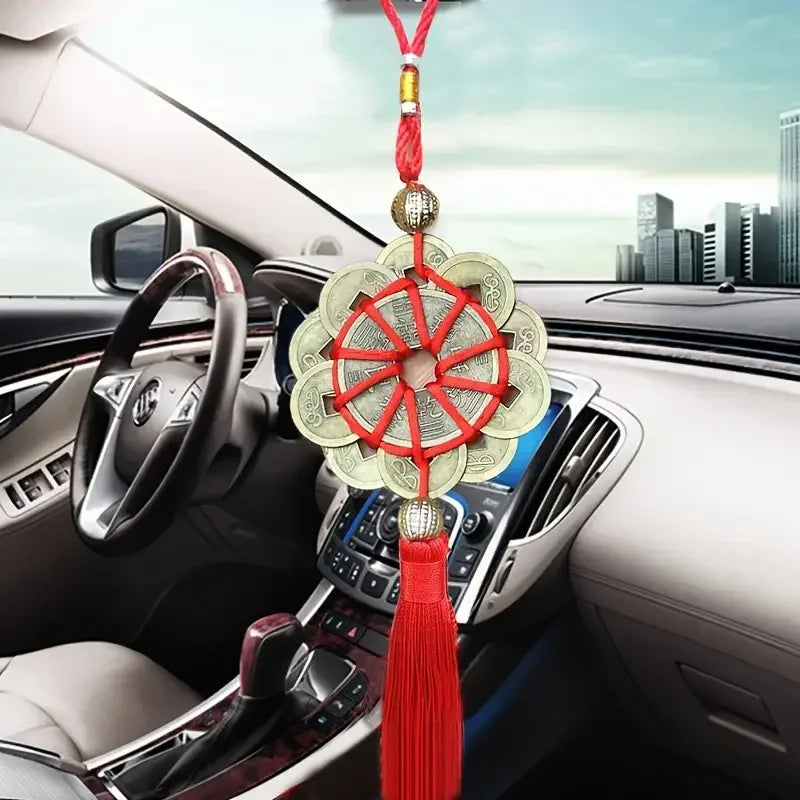 Chinese Lucky Coin Feng Shui Car Mirror Pendant for Good Fortune