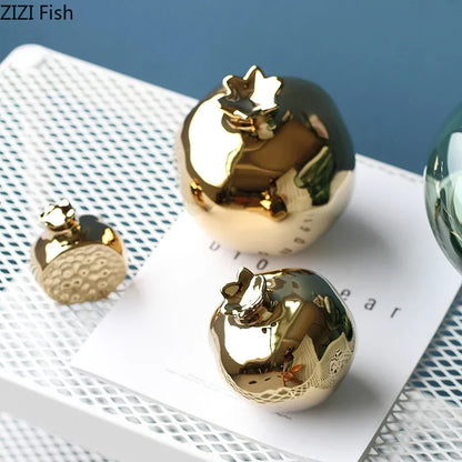 Golden Pomegranate Ceramic Figurine – Modern Home Decor Ornament